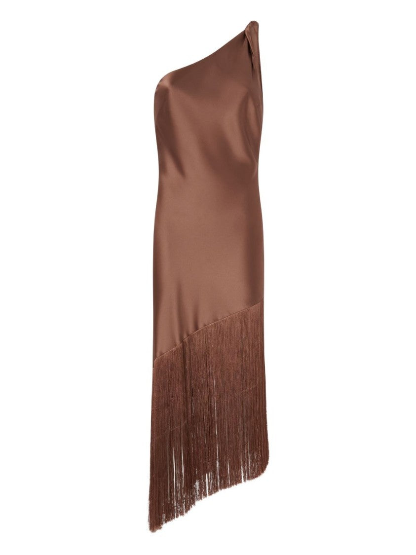Pinko One-Shoulder Midi Dress With Fringe Detail