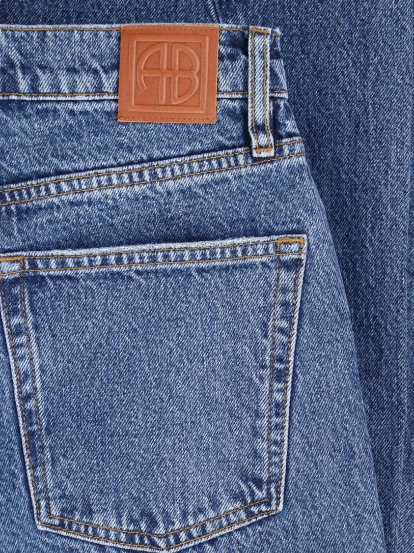 Anine Bing High-Waisted Wide-Leg Denim Jeans With Asymmetrical Stitching