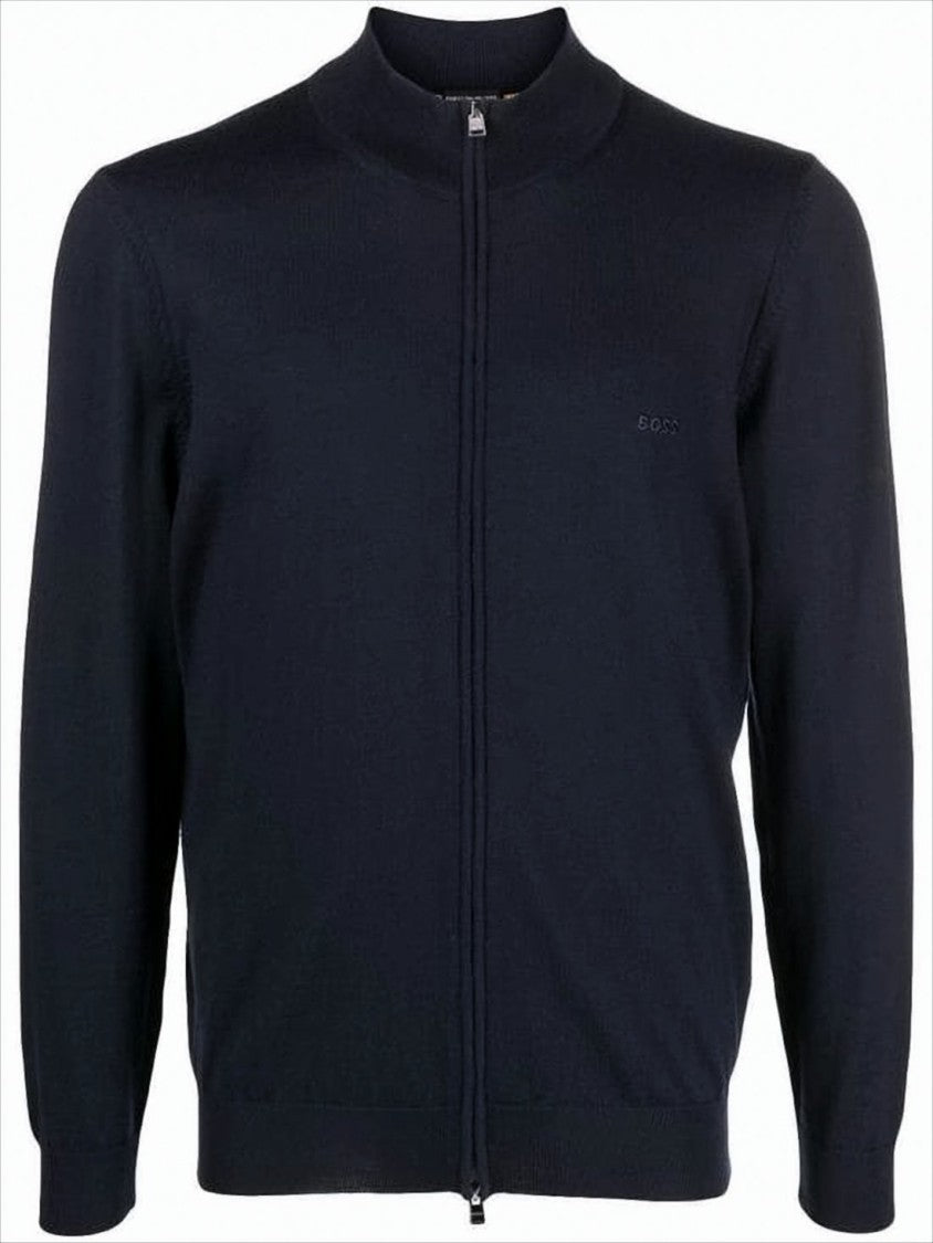 Hugo Boss Full-Zip High Collar Cardigan With Ribbed Detailing