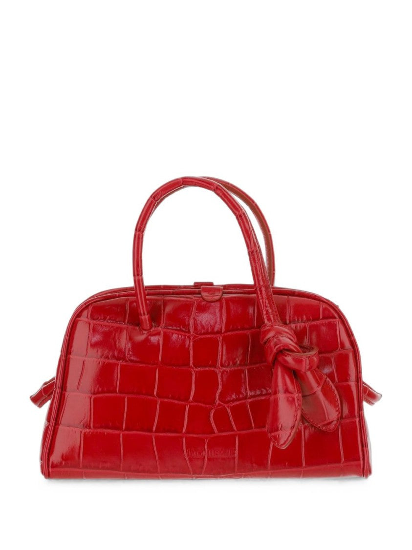 Jacquemus Glossy Crocodile-Embossed Handbag With Versatile Carrying Options