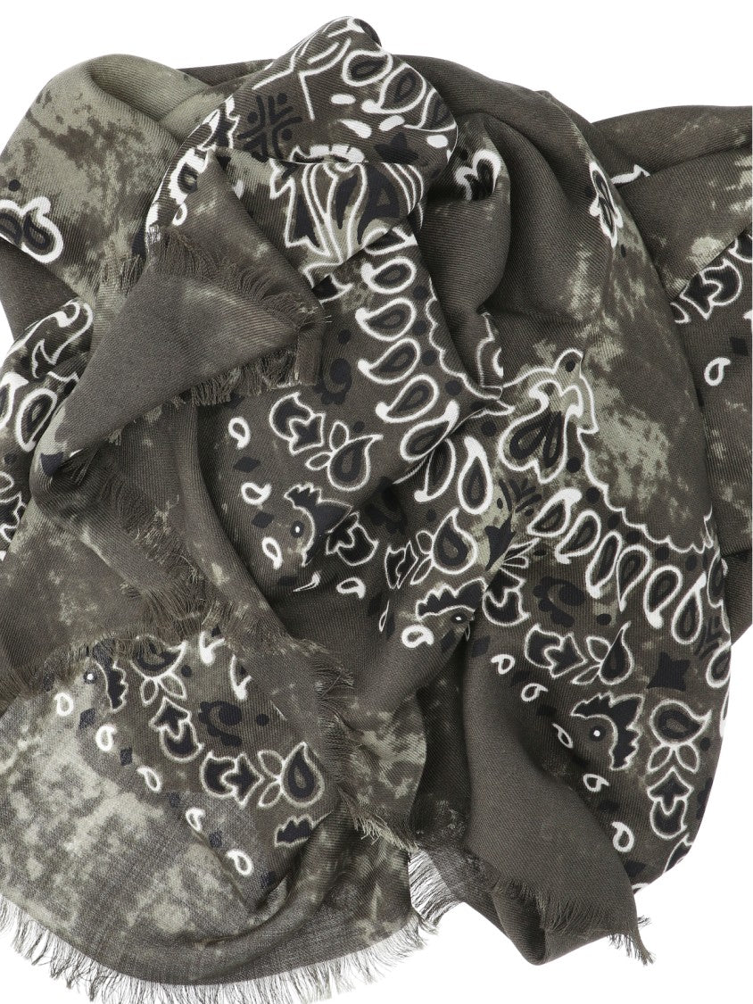 Destin Green Jil Bandana Print Fringed Wool Scarf