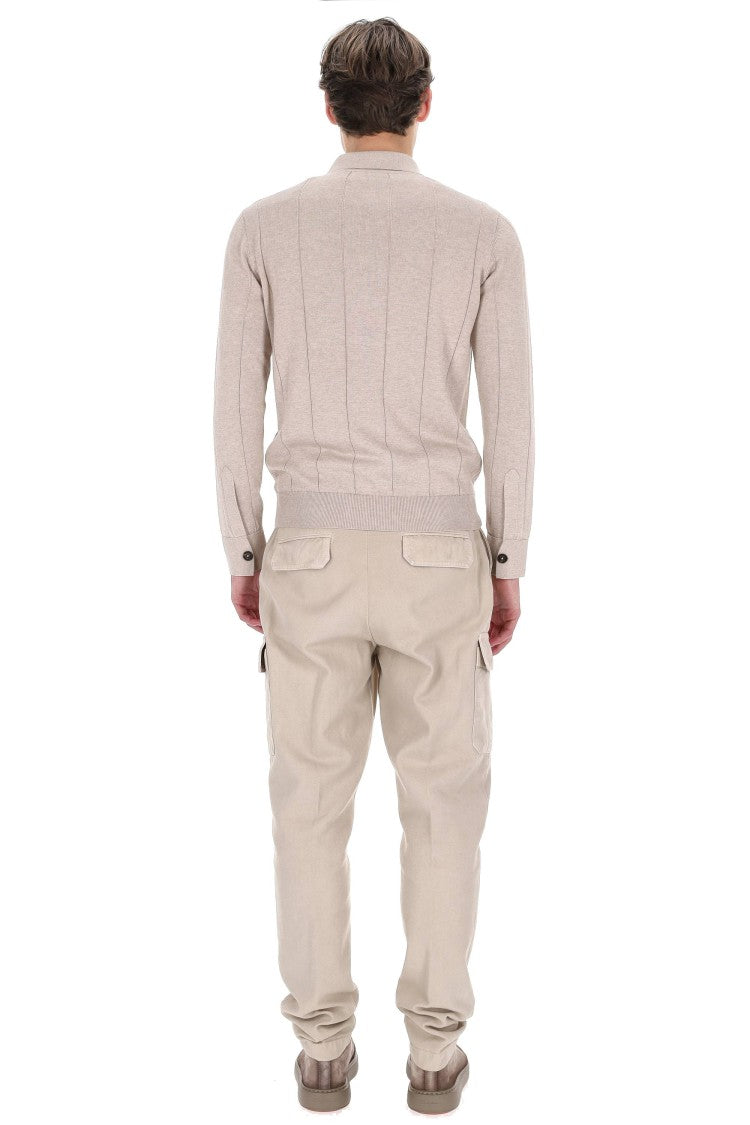 Eleventy Fine Cotton-Cashmere Long-Sleeve Polo With Horn Buttons