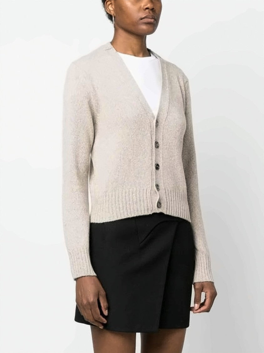 Ami Paris Cashmere Blend Cropped Cardigan With Ribbed Detailing