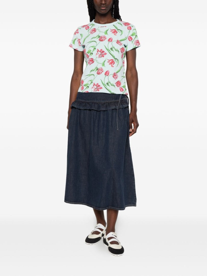 Kenzo Light Blue Floral Print Crew Neck Top