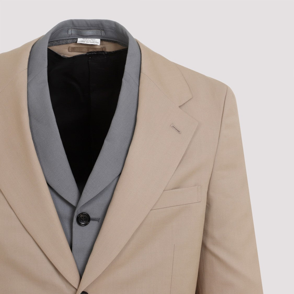 Comme Des Garçons Gray And Beige Layered Wool Jacket