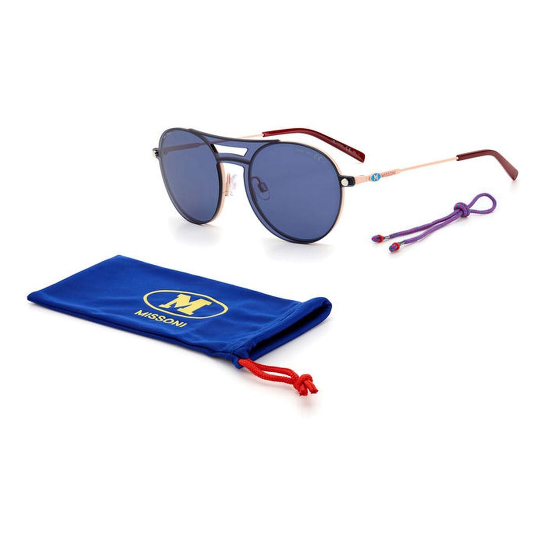 M Missoni Mmi 0056/Cs Round Blue Tinted Sunglasses With Steel Frame