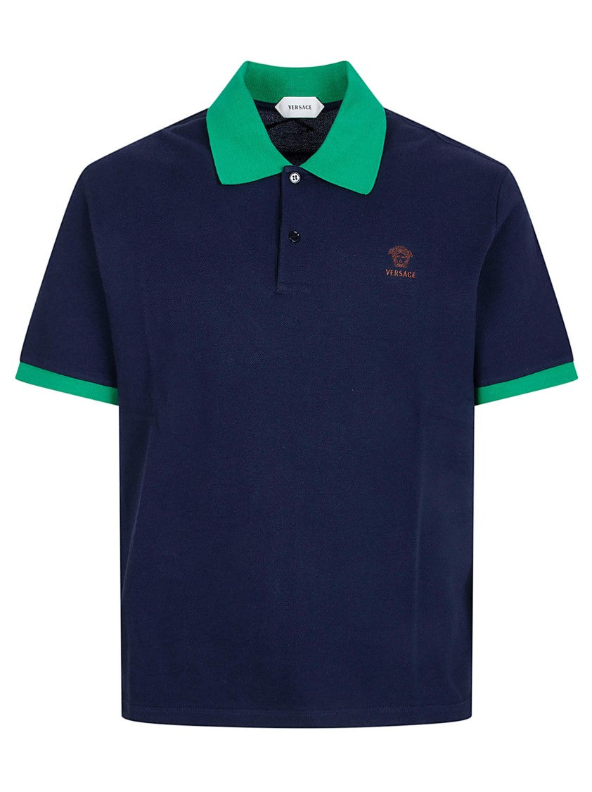 Versace Refined Polo Shirt In Breathable Cotton Piqué With Contrasting Details