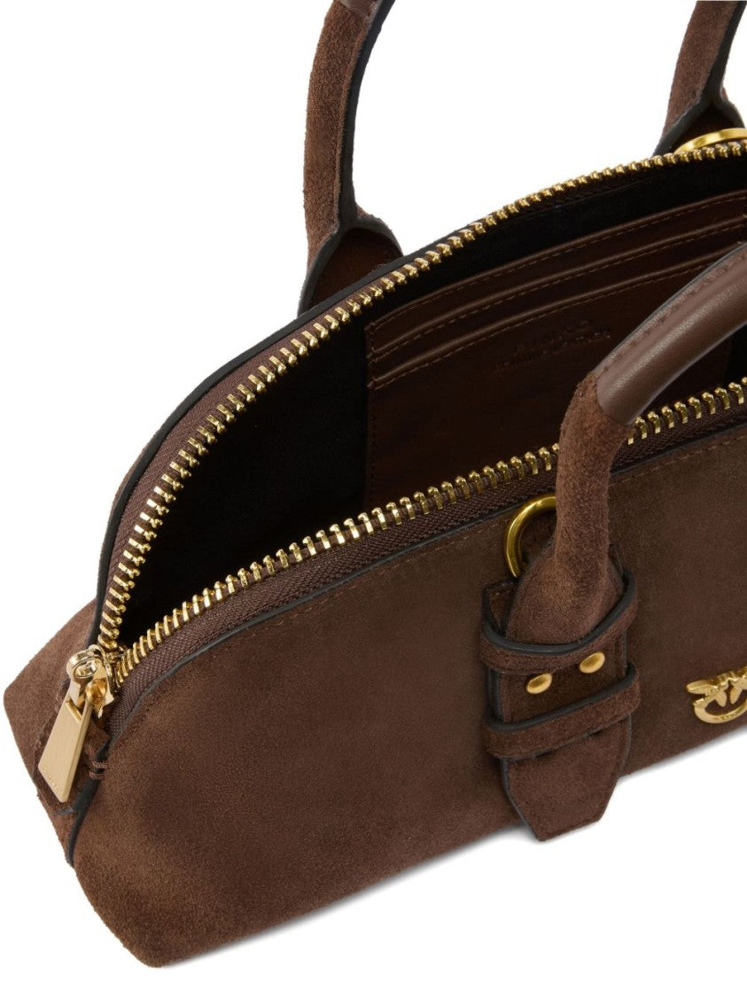 Pinko Brown Elongated Suede Gold Hardware Handbag