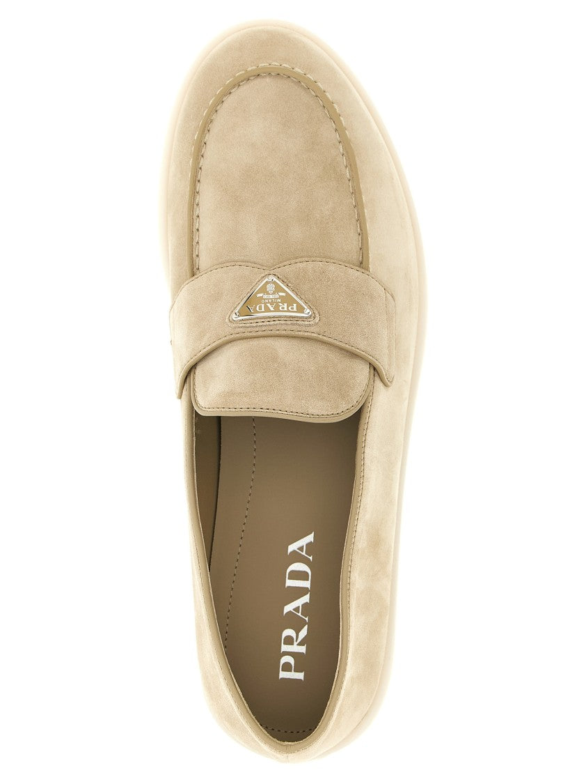 Prada Minimalistic Suede Loafers With Enamel Logo