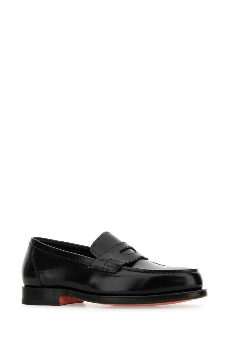 Santoni Black Leather Loafers