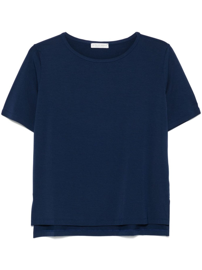 Le Tricot Perugia Classic Crew Neck T-Shirt In Soft Viscose Blend