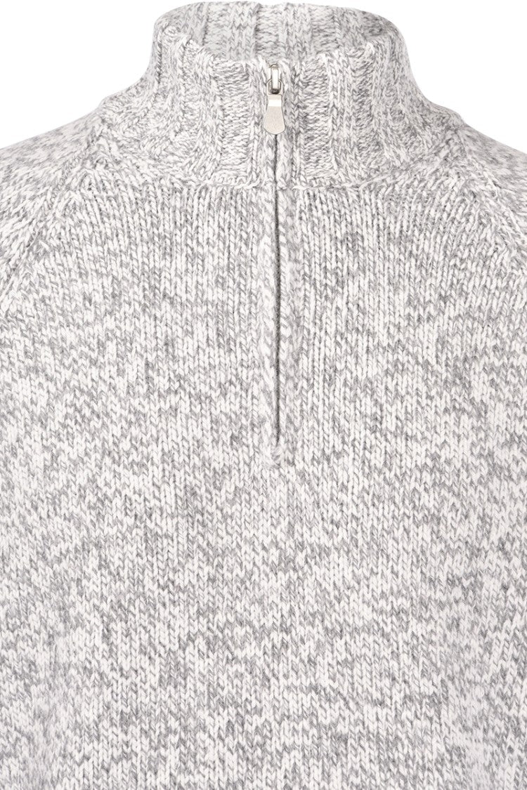 Gran Sasso High Neck Grey Wool Sweater With Half-Zip Closure