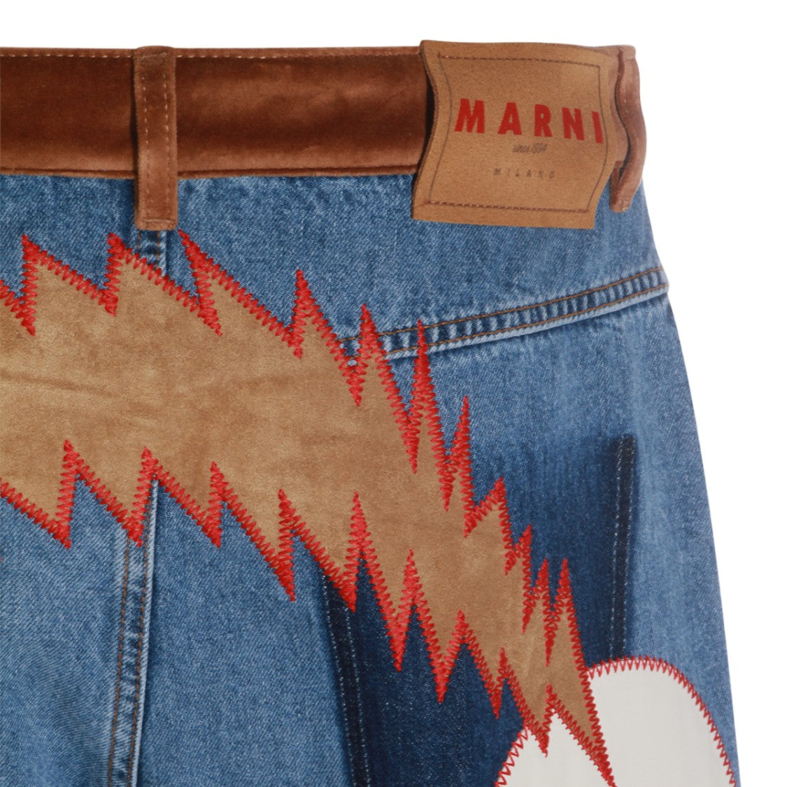 Marni Straight-Leg Blue Denim Jeans With Suede Waistband