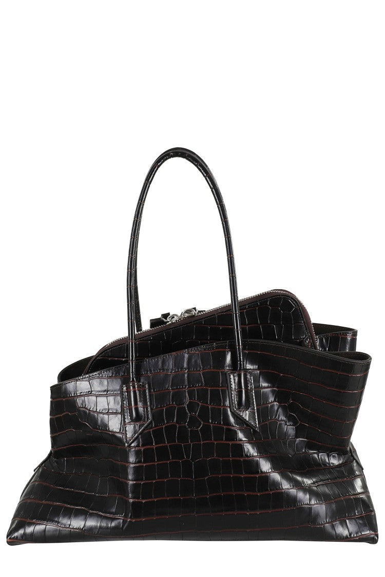 The Attico Coffee La Passeggiata Medium Crocodile-Effect Leather Tote Bag