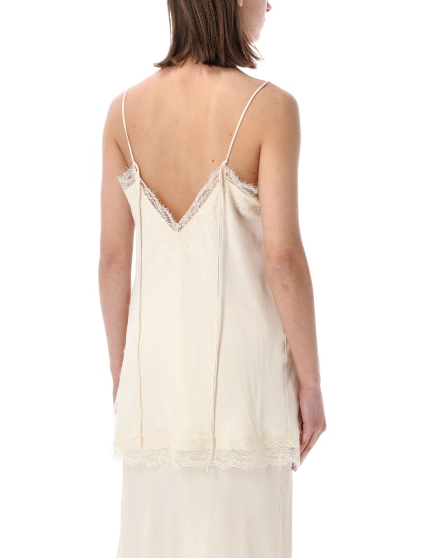 Róhe Long V Neck Lace Inset Top