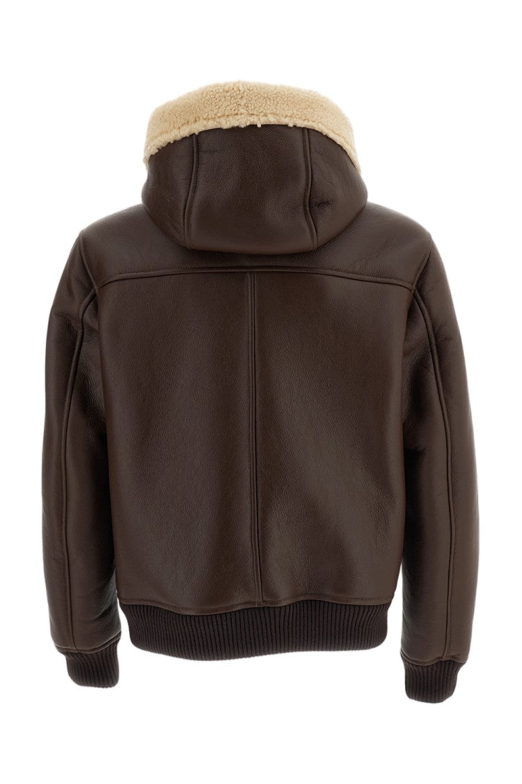 Emmeti Brown Nappa Shearling Lined Hooded Bomber Jacket