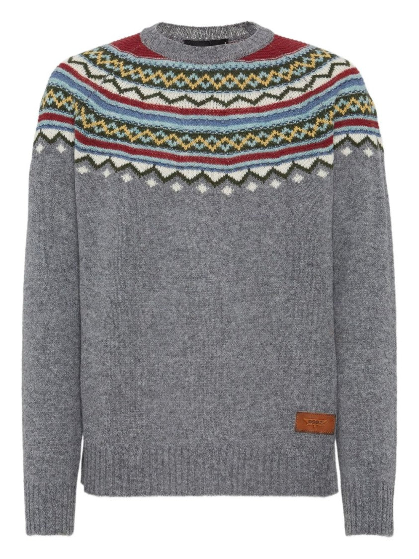 Dsquared2 Geometric Patterned Grey Knit Sweater