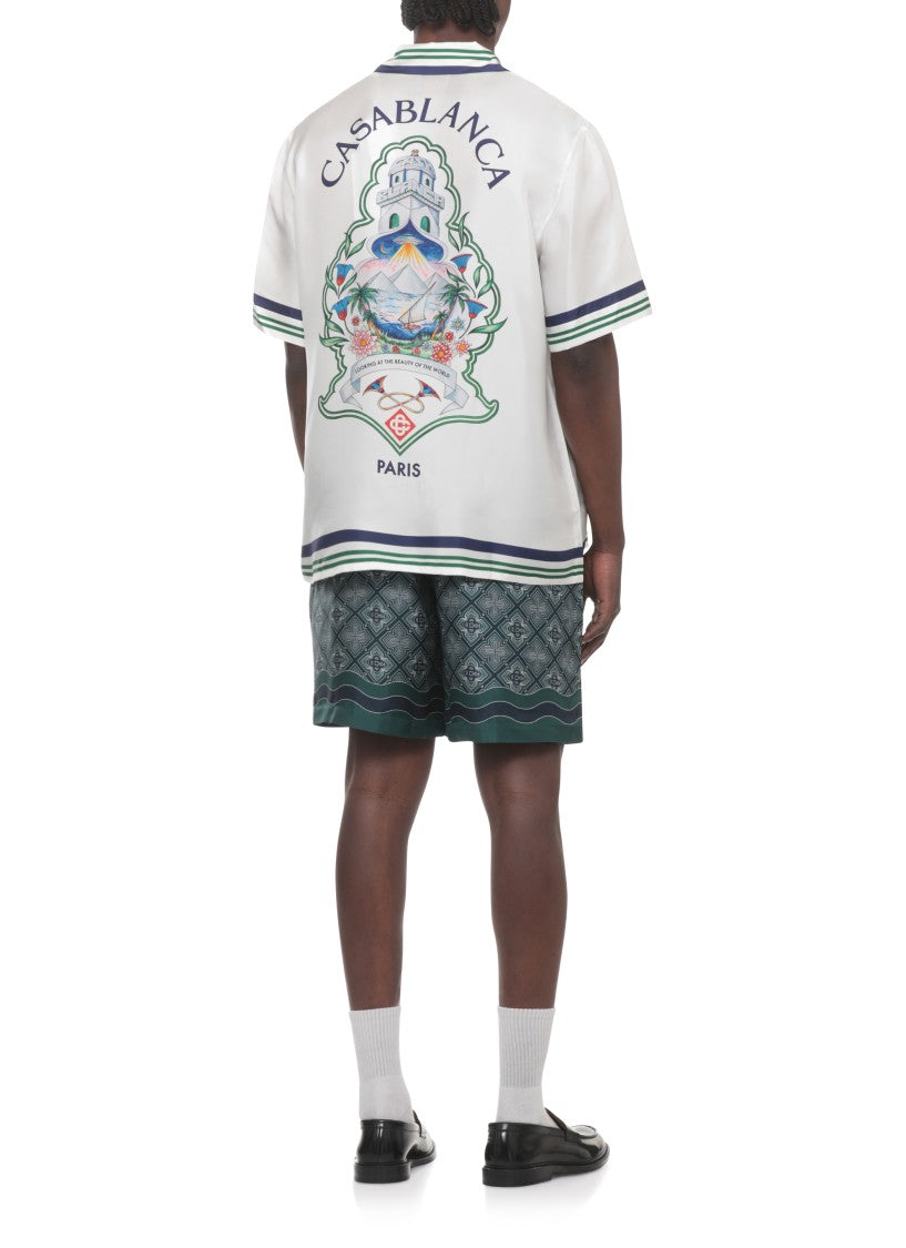 Casablanca White Hotel Emblem Silk Shirt