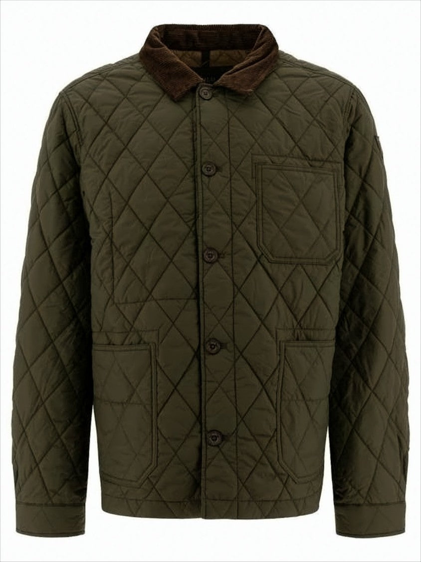 Polo Ralph Lauren Quilted Green Jacket With Corduroy Collar And Padded Warmth