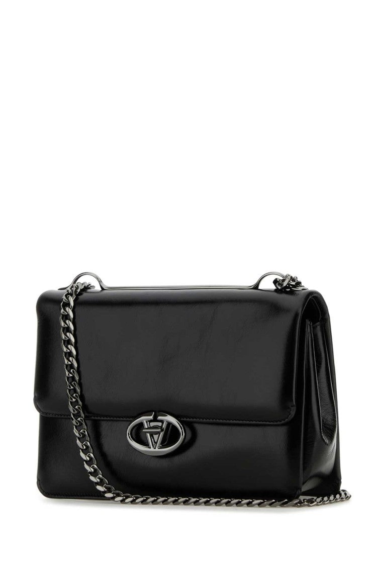 Valentino Garavani Black Leather Medium Vlogo Shoulder Bag