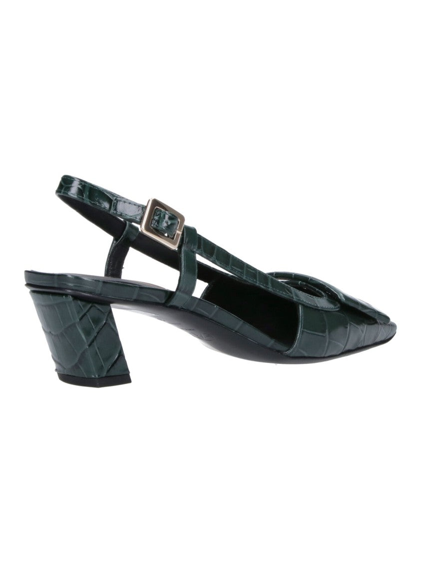 Roger Vivier Green Belle Vivier Crocodile-Embossed Leather Pumps