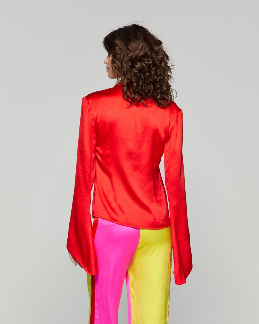 Serena Bute Flared Sleeve Shirt - Bright Red
