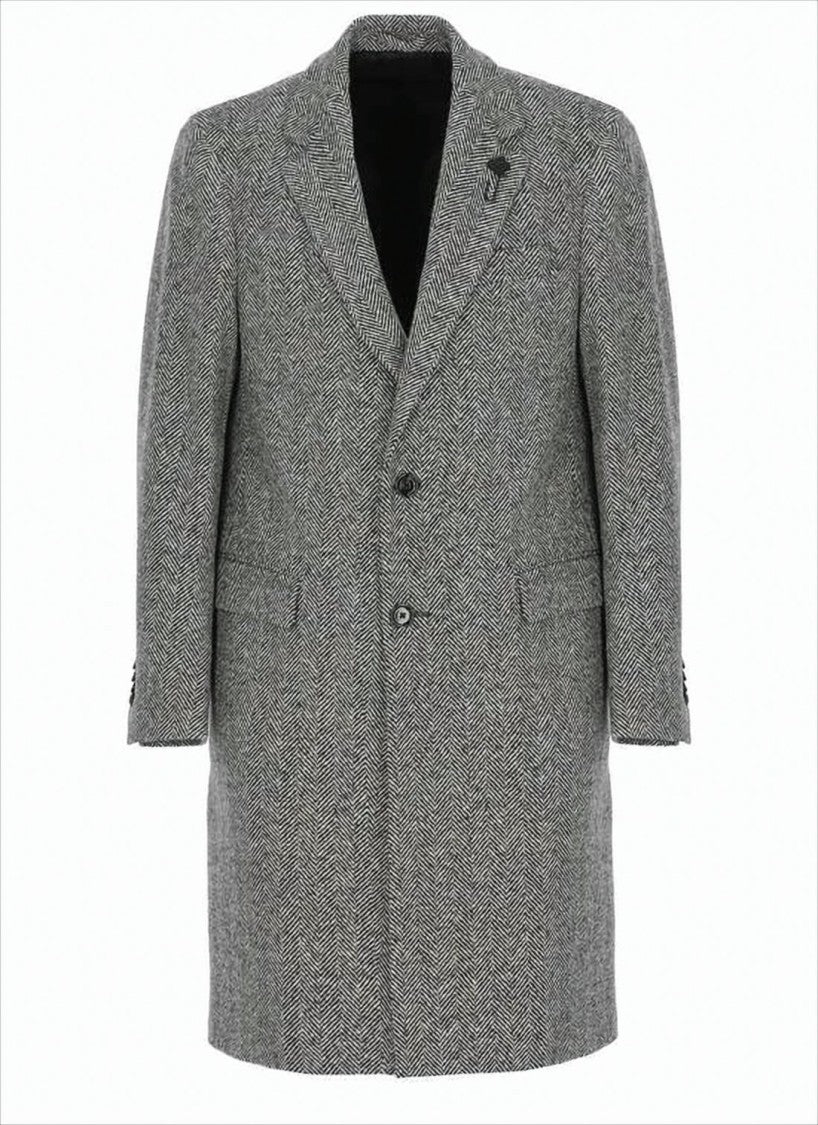 Lardini Classic Tailored Grey Herringbone Wool Lardini Coat