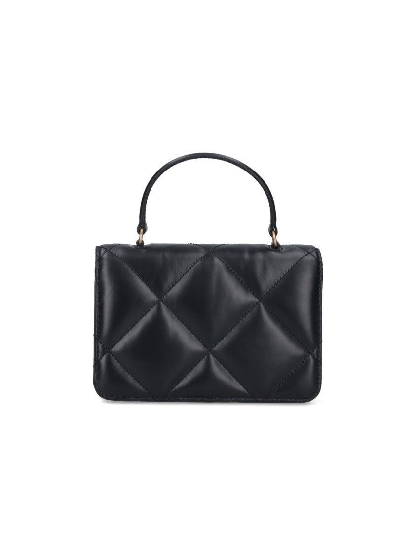 Tory Burch Quilted Black Calfskin 'Kira' Handbag With Gold Chain Detail