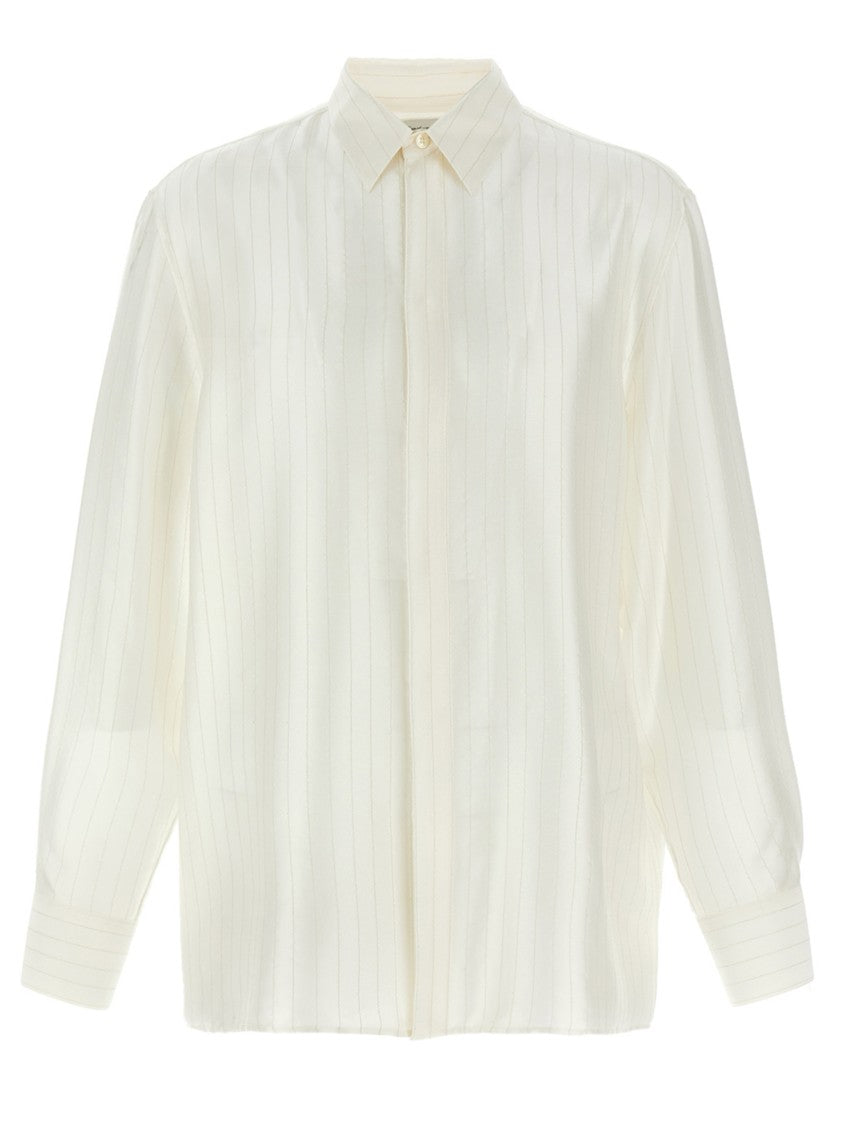 Saint Laurent Striped Satin Piqué Shirt With Concealed Closure