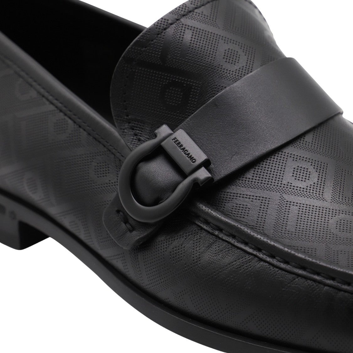 Ferragamo Classic Black Loafers With Embossed Leather Upper