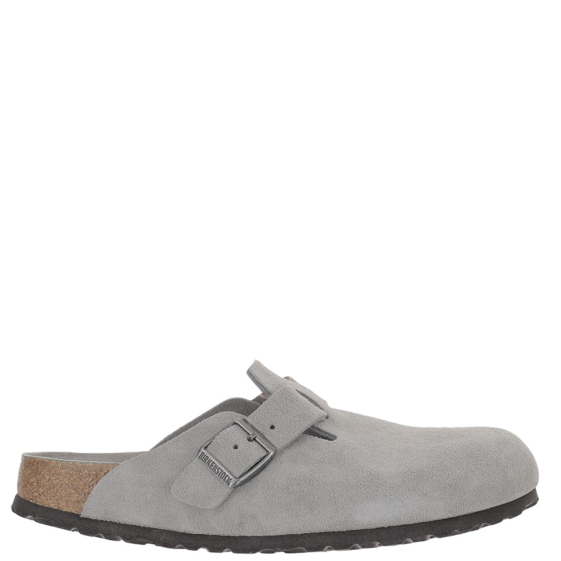 Birkenstock Suede Gray Clogs With Adjustable Metal Buckle