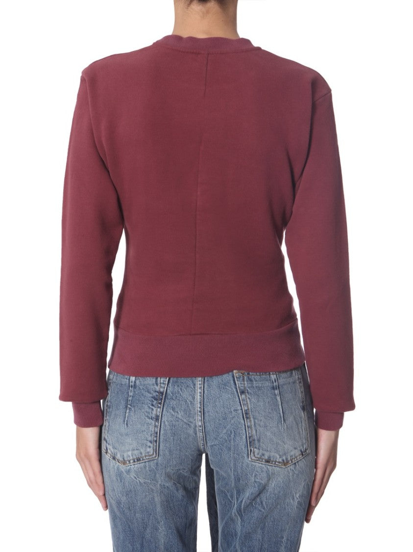 Unravel Project Asymmetrical Hem Burgundy Crew Neck Sweatshirt