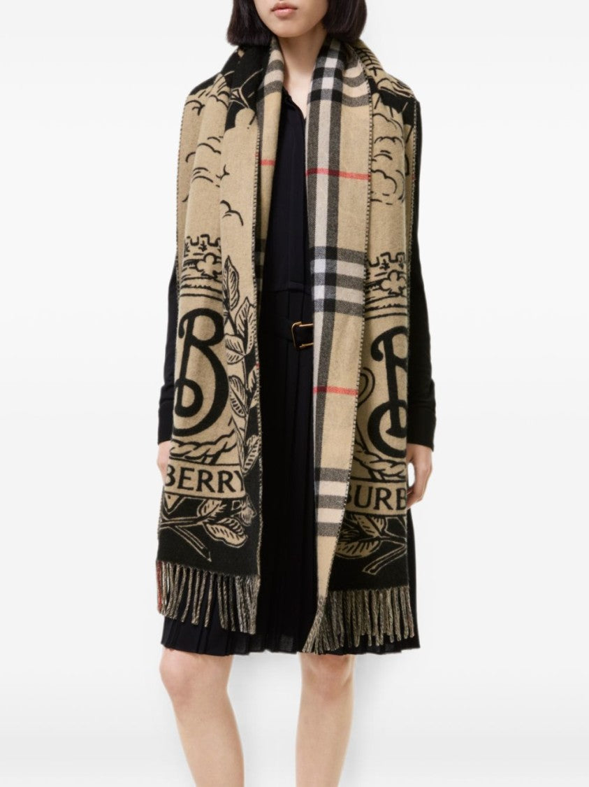 Burberry Multicolor Check Graphic Motif Cashmere Scarf