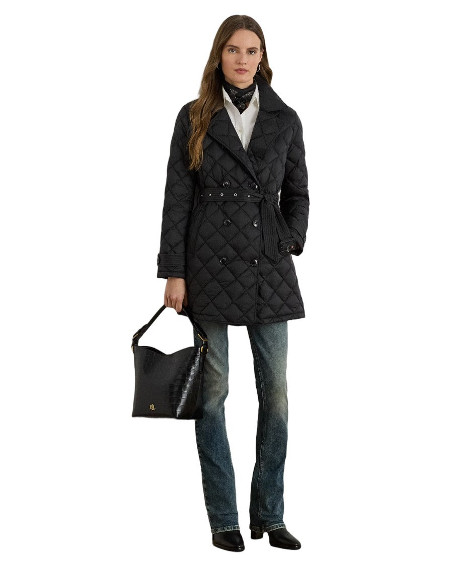 Lauren Ralph Lauren Insulated Black Quilted Coat With Belted Waist