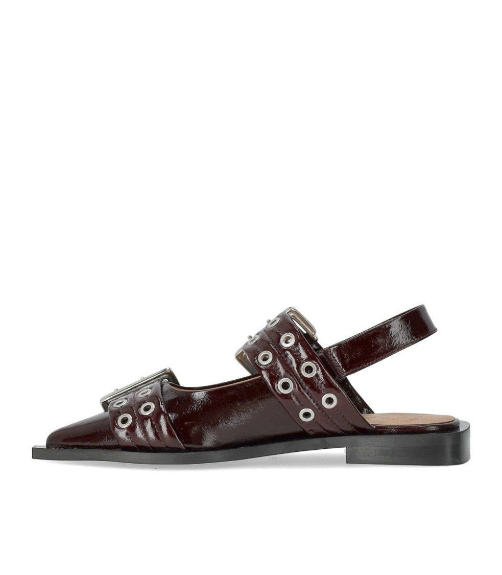 Ganni Burgundy Slingback Ballet Flat Shoe With Buckles
