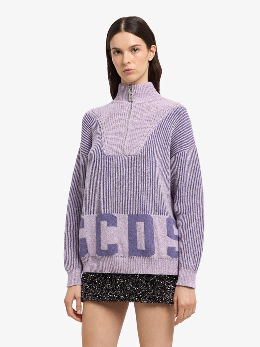 Gcds Ribbed Low Logo Half Zip Cotton Sweater
