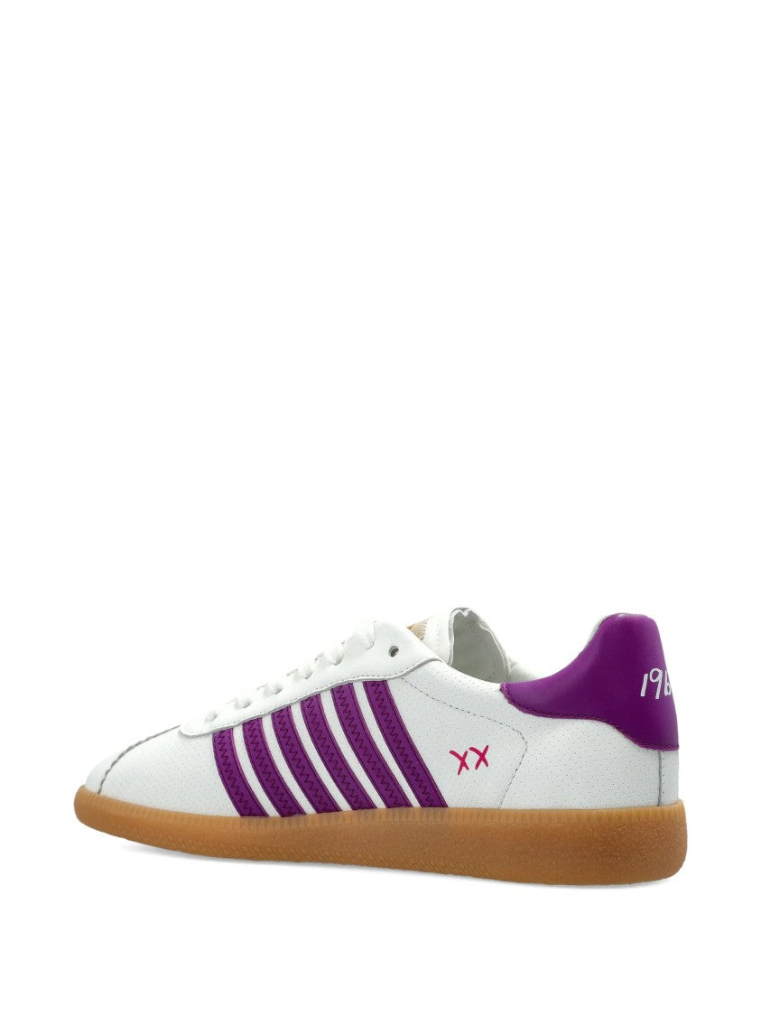 Dsquared2 White Low-Top Nappa Purple Accent Sneakers