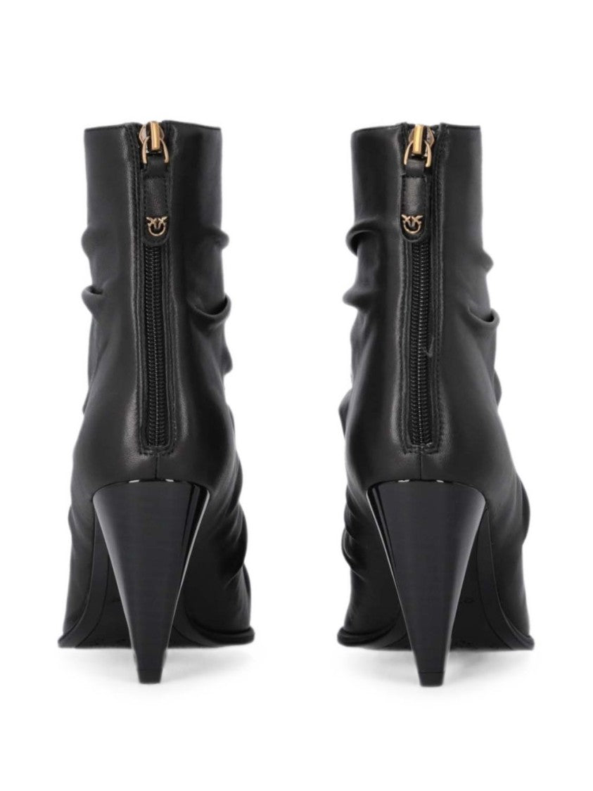 Pinko Ruched Leather Pointed-Toe Ankle Boots