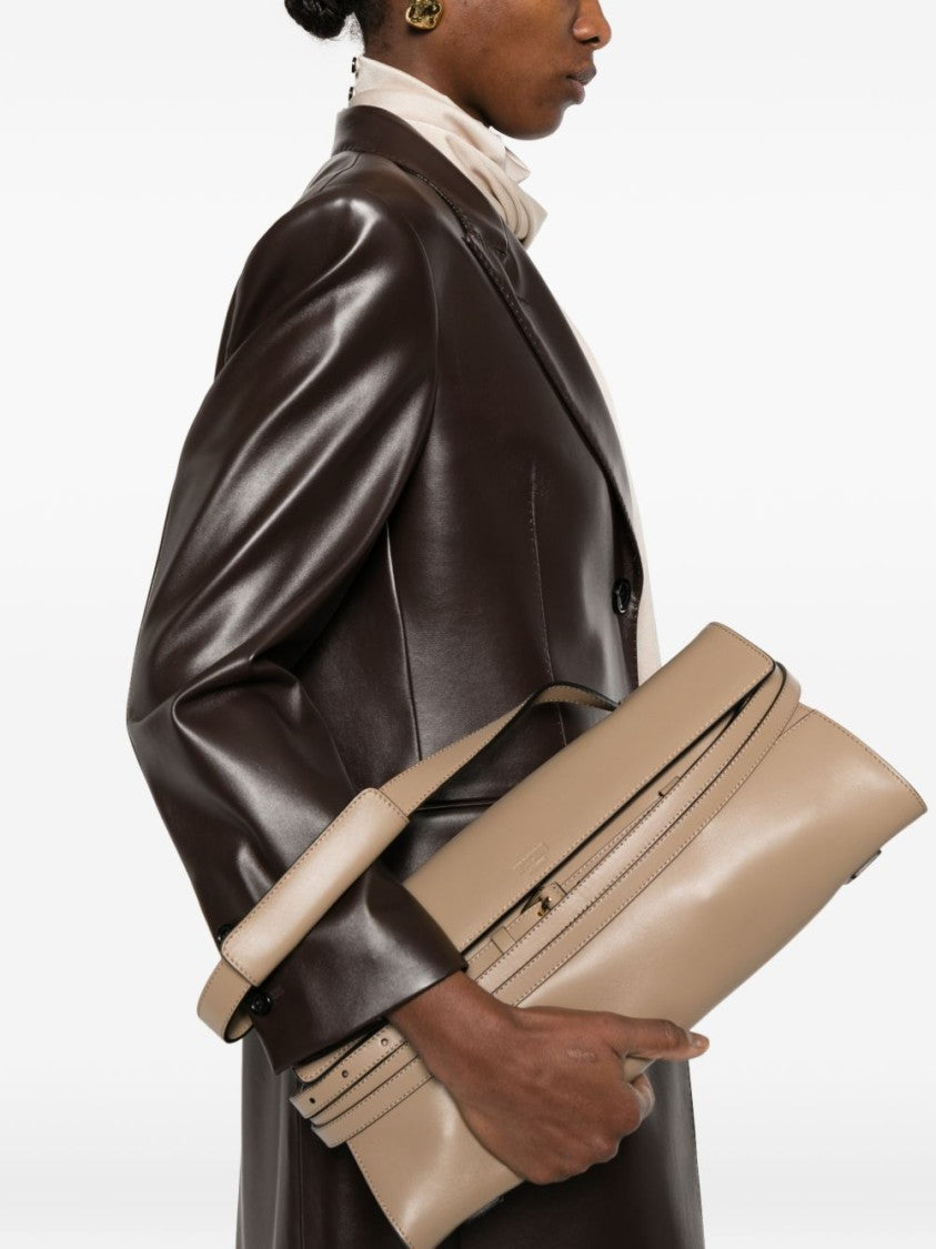 Moschino Structured Elongated Beige Silk Handbag