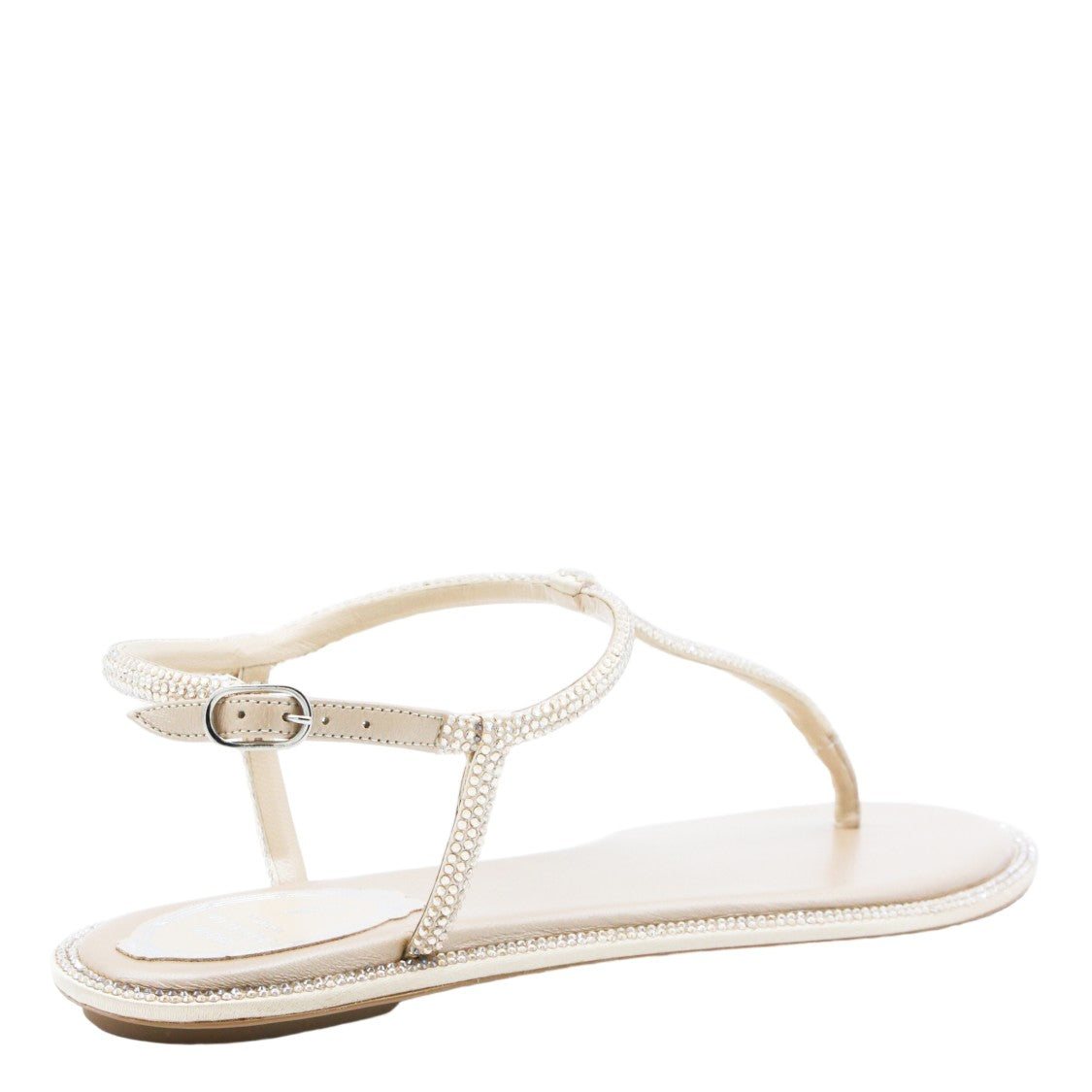 René Caovilla T-Strap Flat Sandals With Sparkling Embellishments
