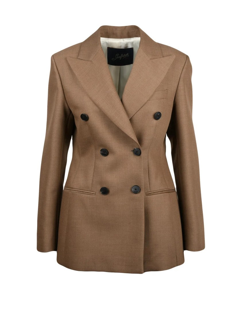 Seafarer Brown Virgin Wool-Blend Double-Breasted Jacket