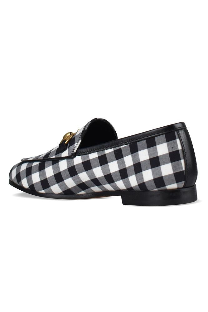 Gucci Gingham Pattern Fabric Loafers With Gold-Tone Accents