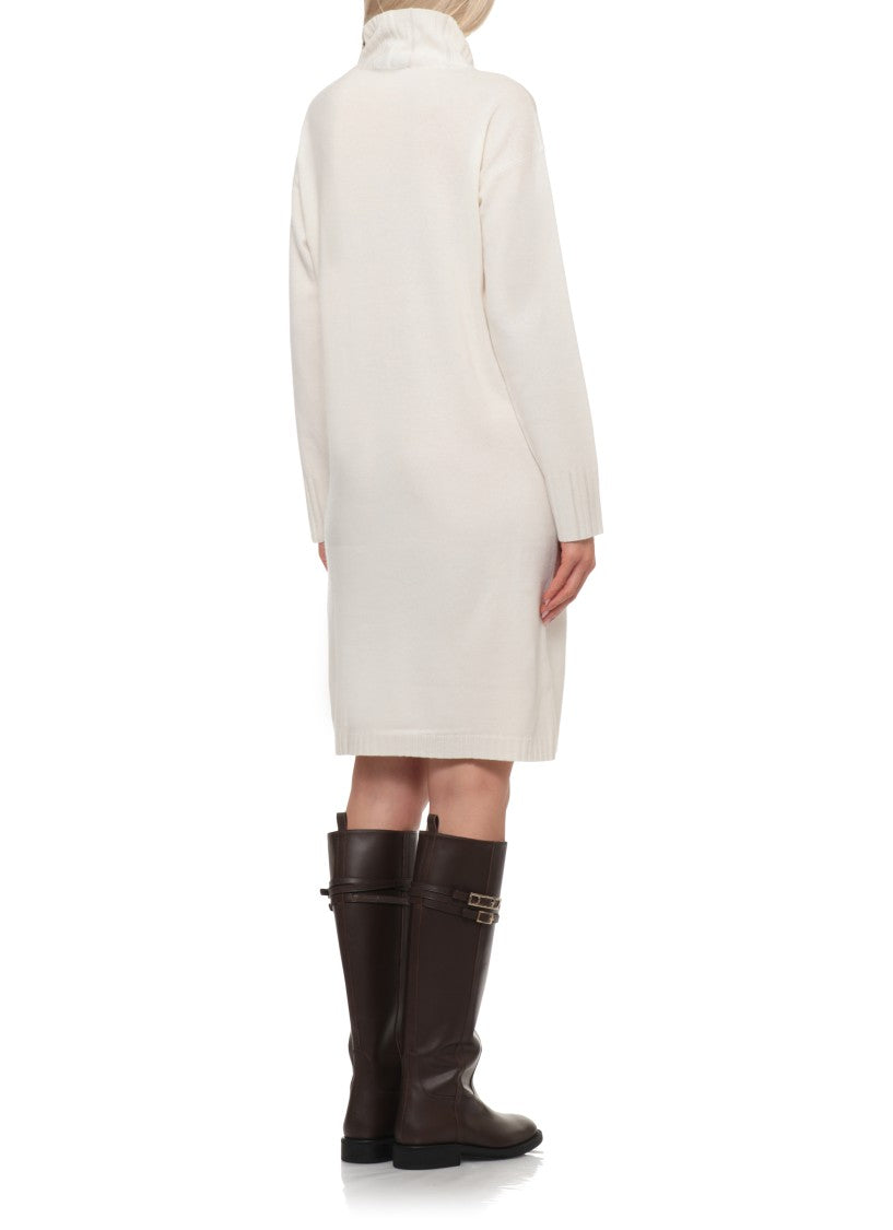 Fabiana Filippi Ivory Wool Blend Mini Dress With High Neck