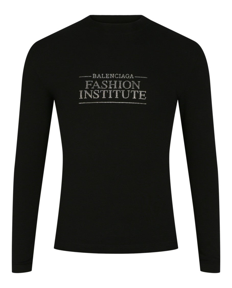 Balenciaga Crystal-Embellished Crewneck Shirt With Ribbed Collar