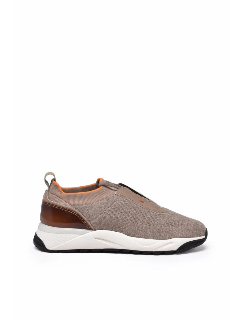Santoni Taupe Polyester Knit Sneakers