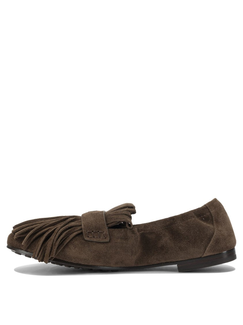Tory Burch Suede Moccasin Loafers With Fringe Detailing