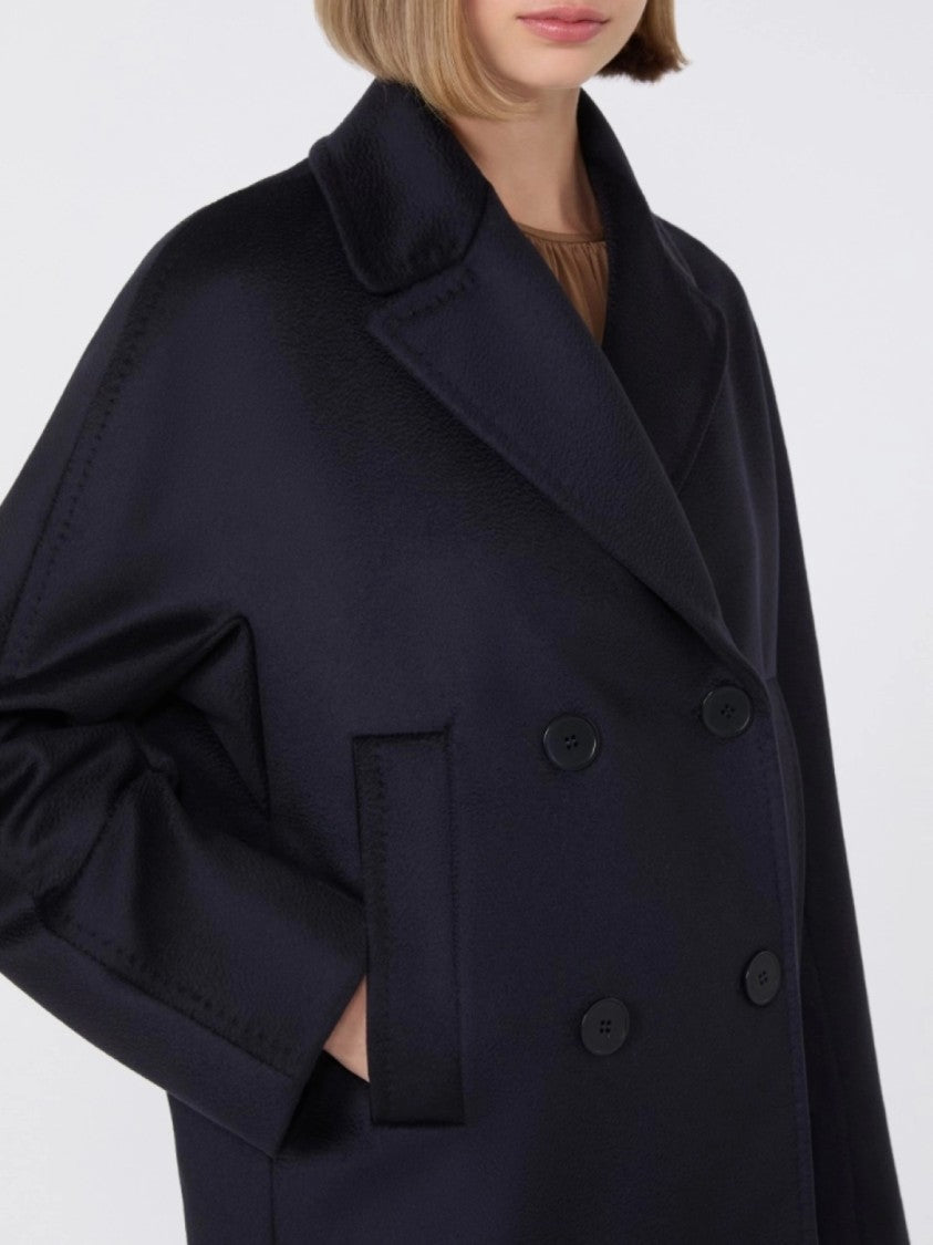 Max Mara Double-Breasted Blue Virgin Wool Coat