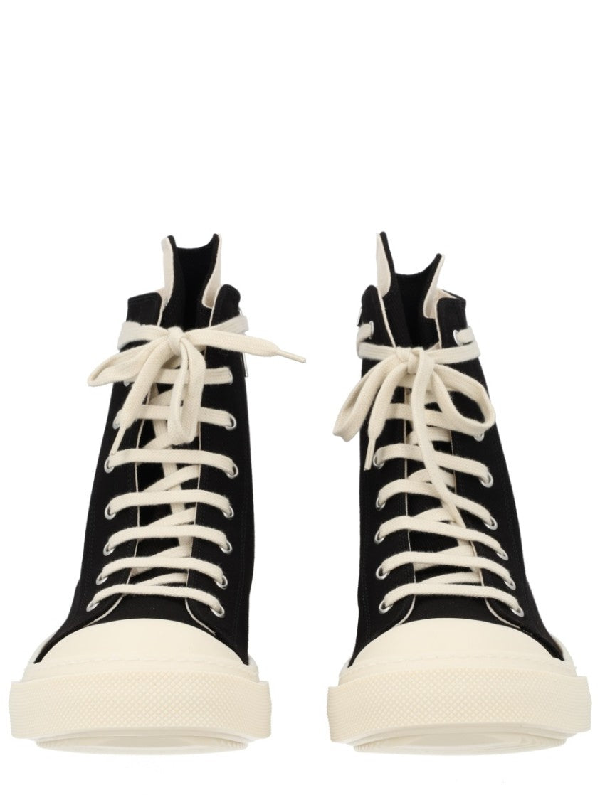 Drkshdw By Rick Owens Black High-Top Ankle Strap Cotton Sneakers