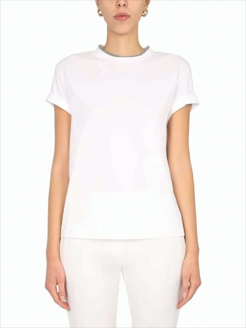 Brunello Cucinelli Short-Sleeved Top With Contrast Trim