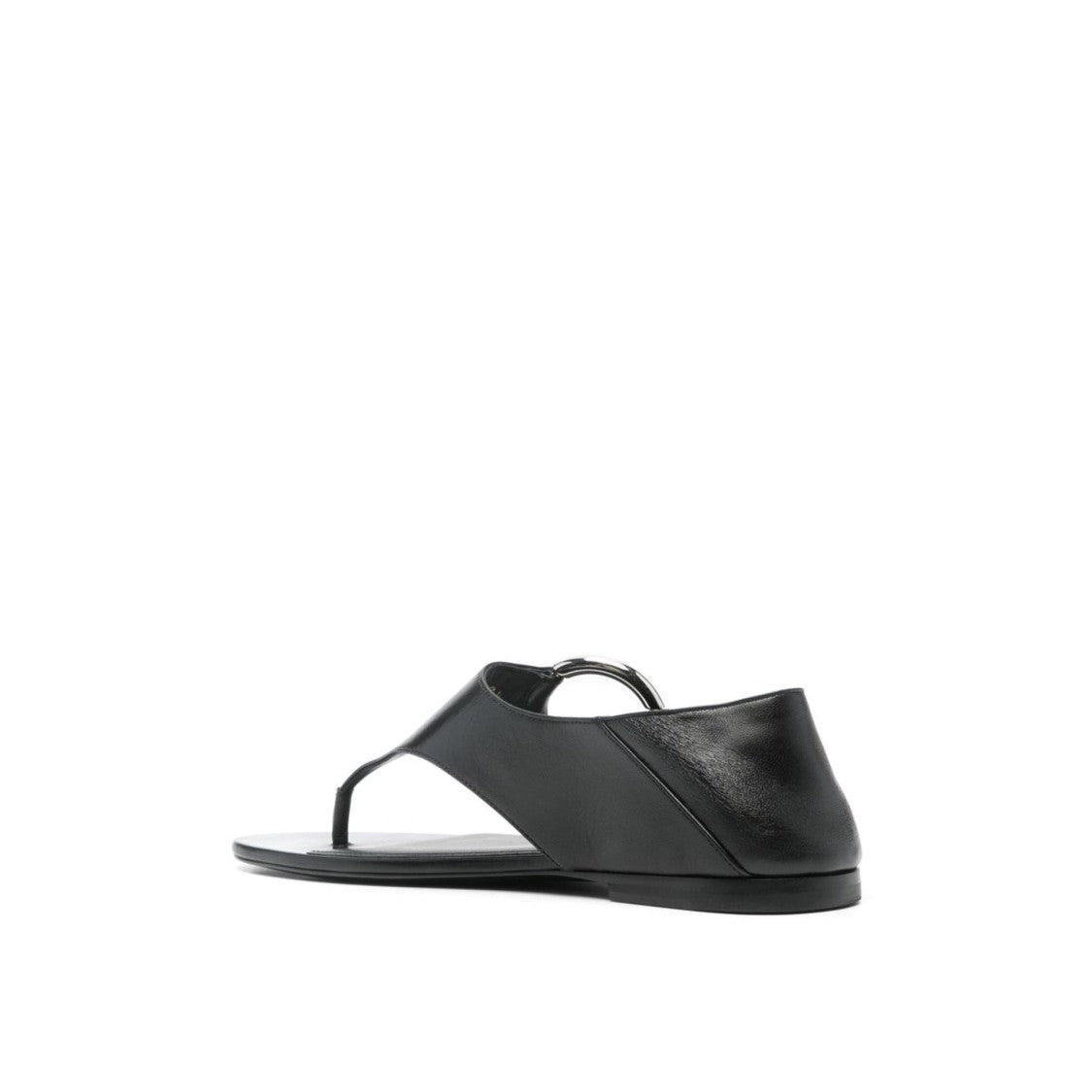 Saint Laurent Ring Leather Flat Sandals With Silver-Tone Hardware